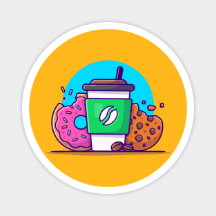 Coffee Cup, Cookies And Doughnut Cartoon Vector Icon Illustration Magnet